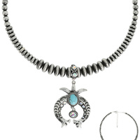 WESTERN SQUASH BLOSSOM RHINESTONE TURQUOISE NECKLACE