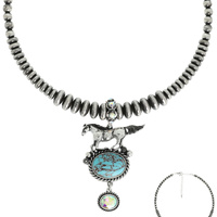 WESTERN MUSTANG TURQUOISE BEADED NECKLACE