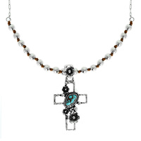 WESTERN TURQUOISE CROSS PENDANT KNOTTED NECKLACE