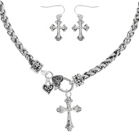 FASHION FILIGREE CROSS NECKLACE EARRING SET
