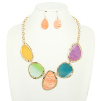 FASHION AGATE GEMSTONE BIB NECKLACE SET