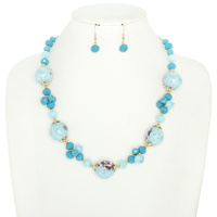 SEMI-PRECIOUS STONE LAMPWORKED BEAD NECKLACE SET