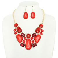 ASSORTED AGATE CRYSTAL GEMSTONE BIB NECKLACE SET