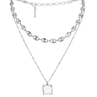 LAYERED CHAIN CRYSTAL PENDANT NECKLACE