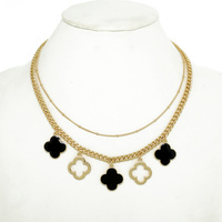 ENAMEL QUATREFOIL LAYERED CHAIN NECKLACE
