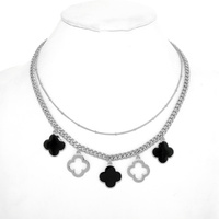 ENAMEL QUATREFOIL LAYERED CHAIN NECKLACE