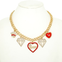 HEART AND DIAMOND CUTOUT CHARM NECKLACE