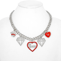 HEART AND DIAMOND CUTOUT CHARM NECKLACE