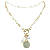 GEMSTONE PENDANT T-BAR NECKLACE