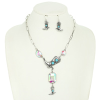 WESTERN TURQUOISE COWBOY BOOTS NECKLACE SET