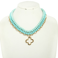 MULTI-LAYERED QUATREFOIL PENDANT BEAD NECKLACE