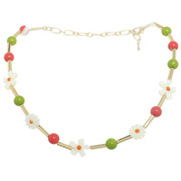MULTI-COLORED FLORAL BEADED CHOKER NECKLACE