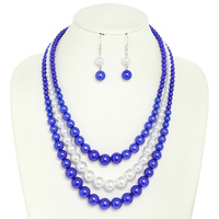 MULTI STRAND TWO-TONE PEARL NECKLACE SET