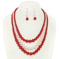 MULTI STRAND TWO-TONE PEARL NECKLACE SET