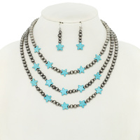 WESTERN MULTI STRAND TURQUOISE STAR NECKLACE SET