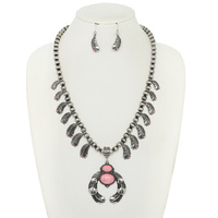 WESTERN SQUASH BLOSSOM FEATHERED NECKLACE SET