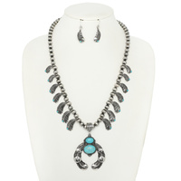 WESTERN SQUASH BLOSSOM FEATHERED NECKLACE SET