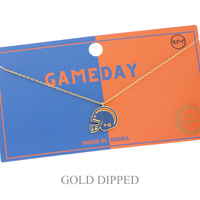 SPORTS GAME DAY FOOTBALL HELMET NECKLACE IN WHITE AND YELLOW GOLD PLATING