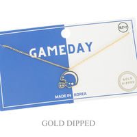 SPORTS GAME DAY FOOTBALL HELMET NECKLACE IN WHITE AND YELLOW GOLD PLATING