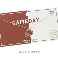 SPORTS GAME DAY FOOTBALL HELMET NECKLACE IN WHITE AND YELLOW GOLD PLATING