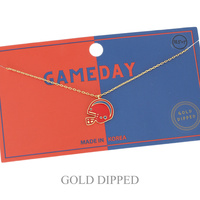 SPORTS GAME DAY FOOTBALL HELMET NECKLACE IN WHITE AND YELLOW GOLD PLATING