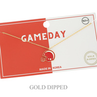 SPORTS GAME DAY FOOTBALL HELMET NECKLACE IN WHITE AND YELLOW GOLD PLATING