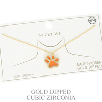 SPORTS GAME DAY CUBIC ZIRCONIA PAVE PAW NECKLACE IN WHITE AND YELLOW GOLD PLATING