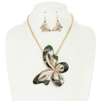 ACETATE RESIN BUTTERFLY STATEMENT NECKLACE SET