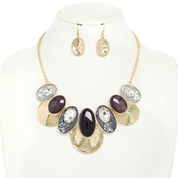 OVAL ACETATE RESIN METAL DISC NECKLACE SET