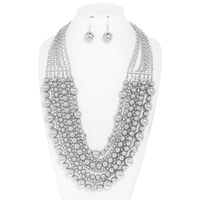 MULTISTRAND METALLIC PEARL BEAD NECKLACE SET