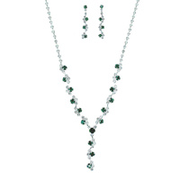 CRYSTAL Y-SHAPE TENNIS NECKLACE EARRING SET