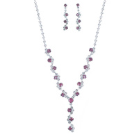 CRYSTAL Y-SHAPE TENNIS NECKLACE EARRING SET