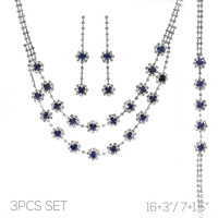 3PC FLORAL MULTI-STRAND NECKLACE JEWELRY SET