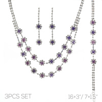3PC FLORAL MULTI-STRAND NECKLACE JEWELRY SET