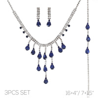 3PC CASCADING CRYSTAL TASSEL NECKLACE SET