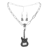WESTERN GUITAR PENDANT CHAIN NECKLACE SET