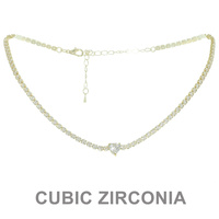 HEART SHAPED CZ CENTER CHARM CHOKER NECKLACE