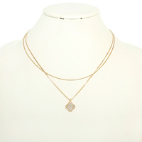 RHINESTONE PAVE QUATREFOIL PENDANT NECKLACE