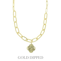 GOLD PLATED TEXTURED QUATREFOIL NECKLACE