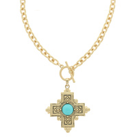 JEWELED CROSS TOGGLE NECKLACE