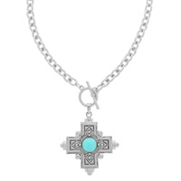 JEWELED CROSS TOGGLE NECKLACE