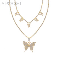 2PC BUTTERFLY PENDANT NECKLACE SET