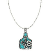 WESTERN FLORAL TURQUOISE CATTLE TAG NECKLACE