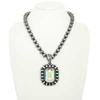 WESTERN RECTANGLE CRYSTAL PENDANT NECKLACE