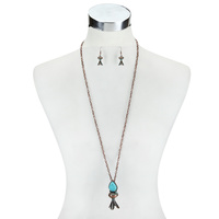 SQUASH BLOSSOM TQ PENDANT NECKLACE SET 27"+3"EXT