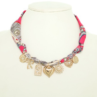 FABRIC BRAIDED CHARM NECKLACE WITH HEART PENDANT