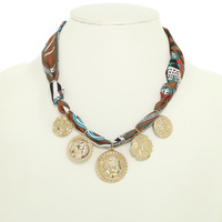 BRAIDED BANDANA ROMAN COIN NECKLACE