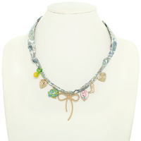 BRAIDED FABRIC CHARM NECKLACE WITH BOW PENDANT