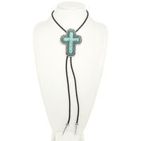 WESTERN TURQUOISE CROSS BOLO NECKLACE