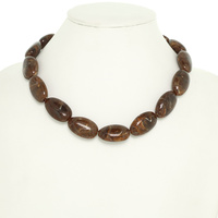 MARBLED OVAL STONE BEAD NECKLACE